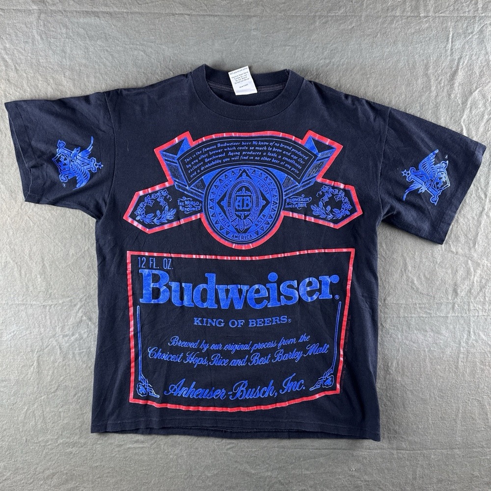 Vintage 90s Budweiser King of Beers AOP T Shirt Single Stitch USA Made Large
